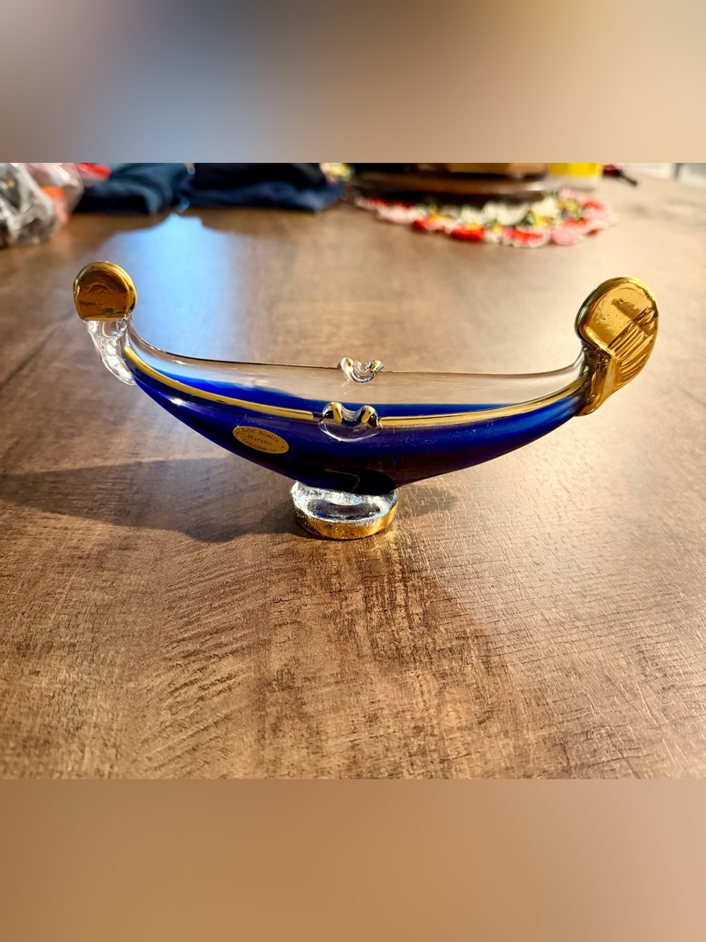 Murano Blue and Gold Gondola Glass Bowl
